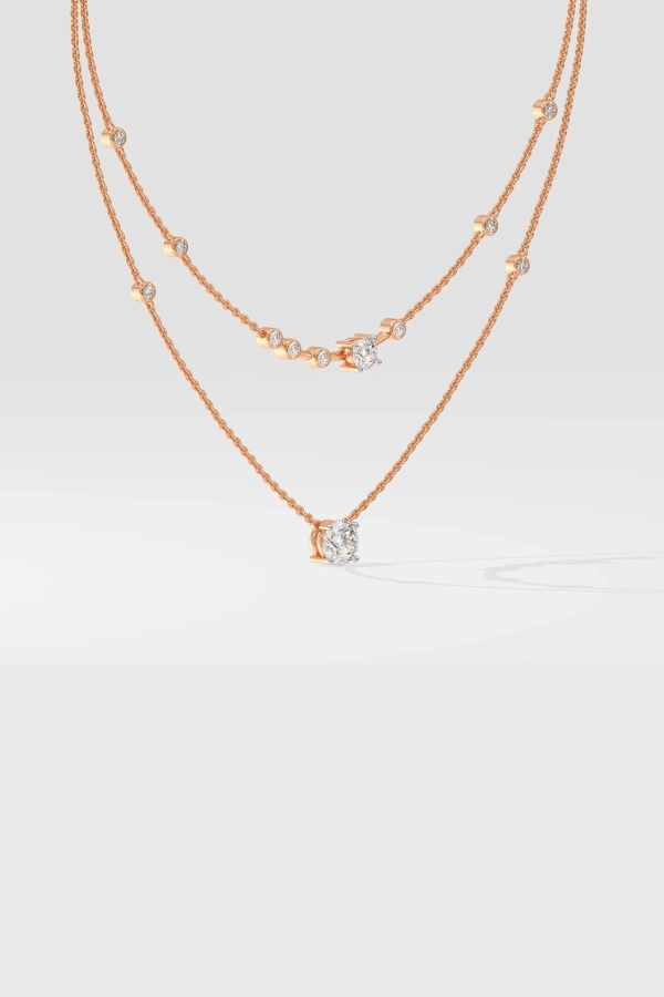 Two Layered Arrayed Solitaire Necklace - Image 2