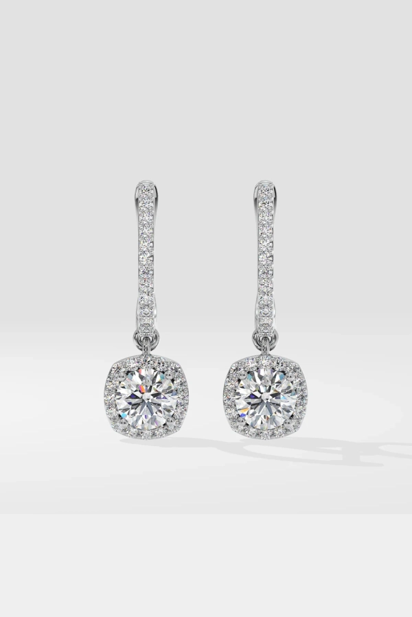Cushion Halo Solitaire Drop Danglers - Image 2
