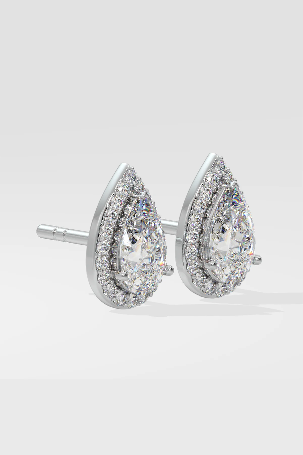 2 ct Pear Solitaire Halo Earrings - Image 2