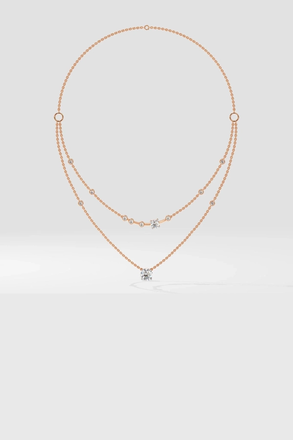 Two Layered Arrayed Solitaire Necklace