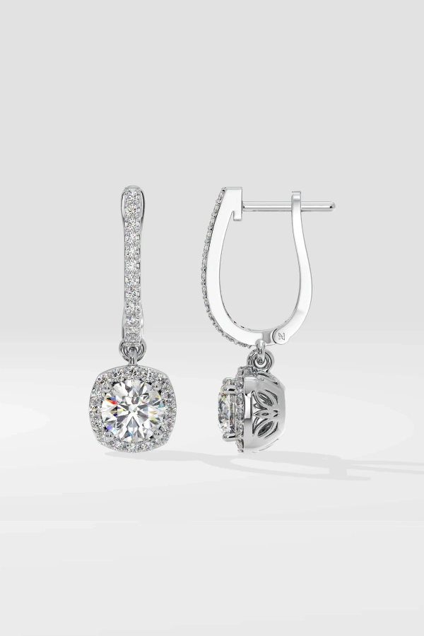 Cushion Halo Solitaire Drop Danglers - Image 3
