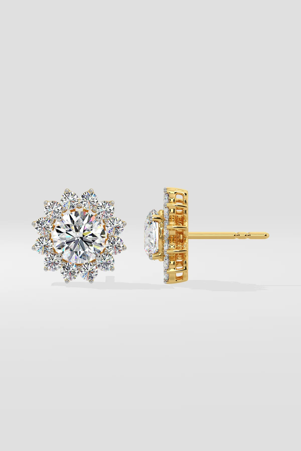 2 ct Sunflower Halo Solitaire Studs