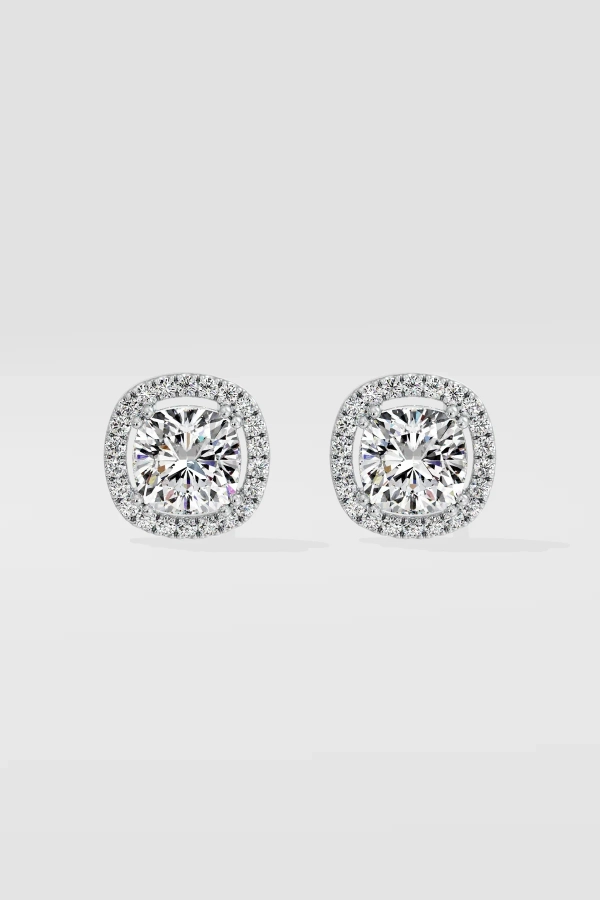 2 ct Cushion-Cut Halo Earrings - Image 2