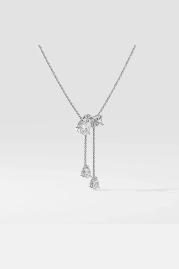 2 Stone Solitaire Necklace With Drops - Image 3