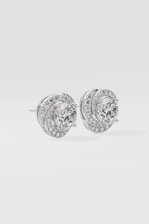 6 ct Solitaire Swirl Halo Earring - Image 4